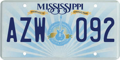 MS license plate AZW092