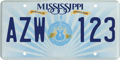 MS license plate AZW123