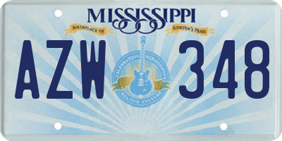 MS license plate AZW348