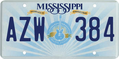 MS license plate AZW384