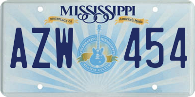 MS license plate AZW454