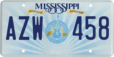 MS license plate AZW458