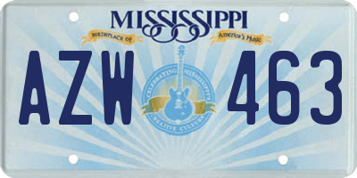 MS license plate AZW463
