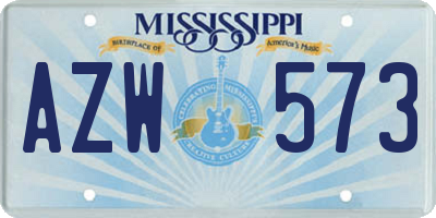 MS license plate AZW573