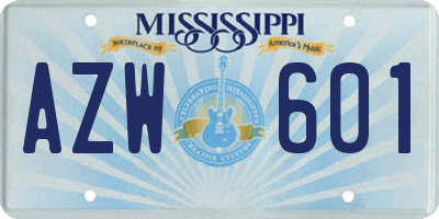 MS license plate AZW601