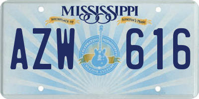 MS license plate AZW616