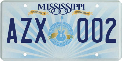 MS license plate AZX002