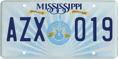 MS license plate AZX019