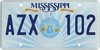 MS license plate AZX102