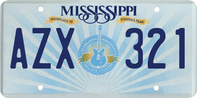 MS license plate AZX321