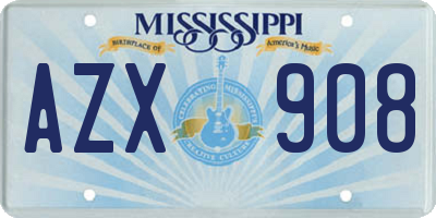 MS license plate AZX908