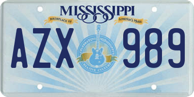 MS license plate AZX989