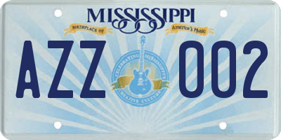 MS license plate AZZ002