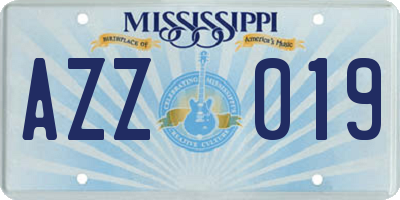 MS license plate AZZ019