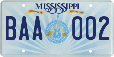 MS license plate BAA002