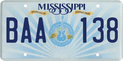 MS license plate BAA138