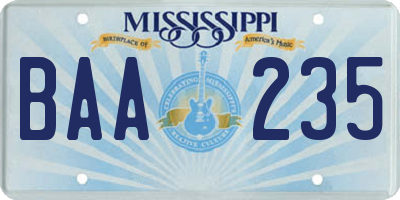 MS license plate BAA235