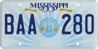 MS license plate BAA280