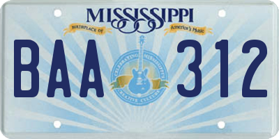 MS license plate BAA312