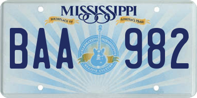 MS license plate BAA982