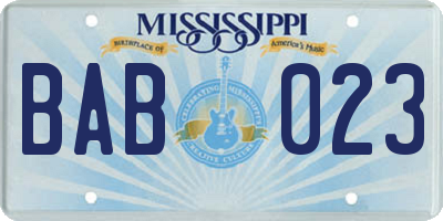 MS license plate BAB023