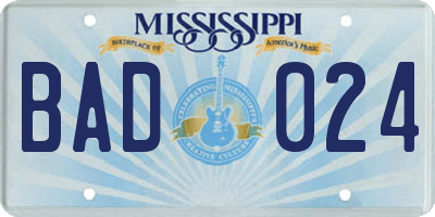 MS license plate BAD024