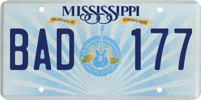 MS license plate BAD177