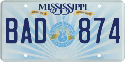MS license plate BAD874
