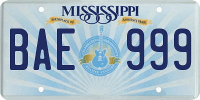 MS license plate BAE999