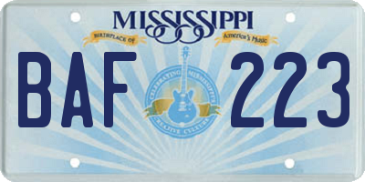 MS license plate BAF223