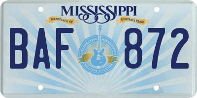 MS license plate BAF872