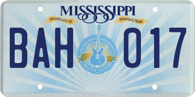 MS license plate BAH017
