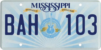 MS license plate BAH103