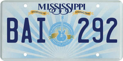 MS license plate BAI292