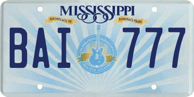 MS license plate BAI777