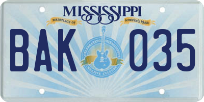 MS license plate BAK035