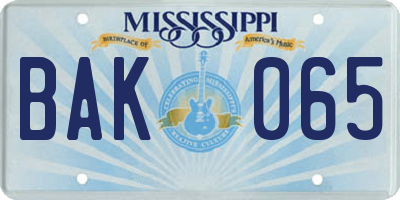 MS license plate BAK065