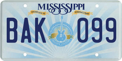 MS license plate BAK099