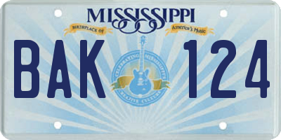 MS license plate BAK124