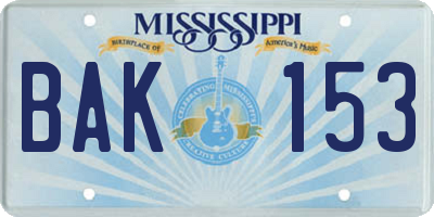 MS license plate BAK153