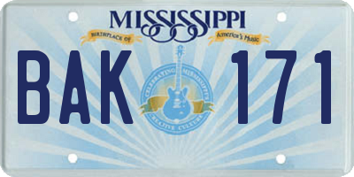 MS license plate BAK171