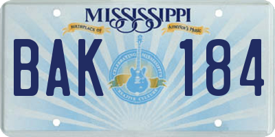 MS license plate BAK184