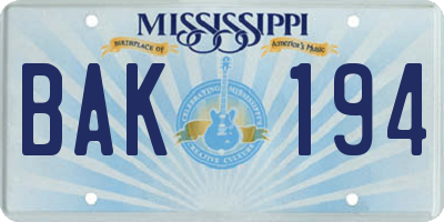 MS license plate BAK194