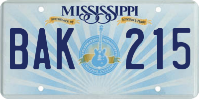 MS license plate BAK215
