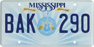 MS license plate BAK290