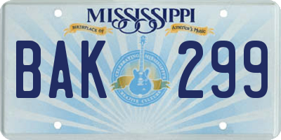 MS license plate BAK299