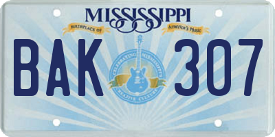 MS license plate BAK307