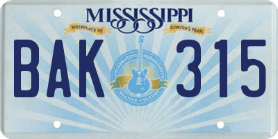 MS license plate BAK315