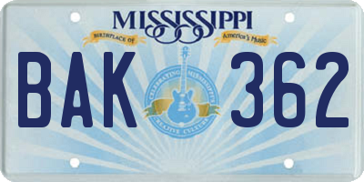 MS license plate BAK362