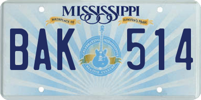 MS license plate BAK514